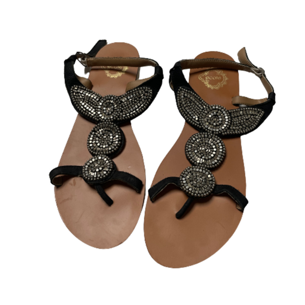ECOTE Beaded Embellished Metallic Boho Sandals Black and Silver Barely Worn 9 - Picture 1 of 3